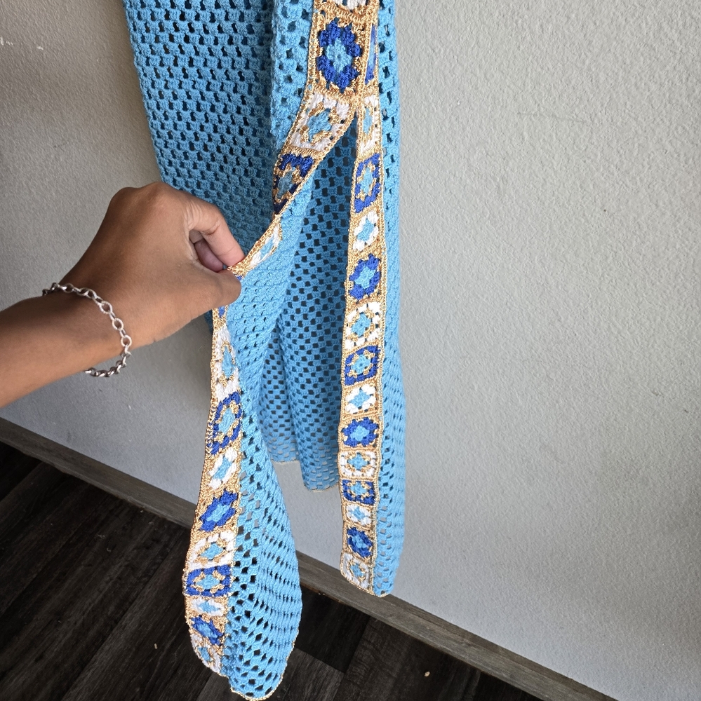 REVOLVE Sky Blue Crochet Maxi Dress with Multicolor Mosaic Trim - Picture 10 of 10